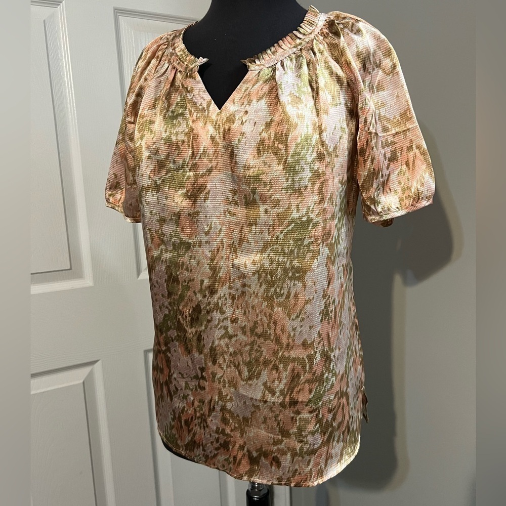 NWT Talbots peach/green short sleeve blouse